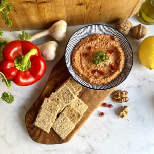 Muhammara Dip met vegan toastjes