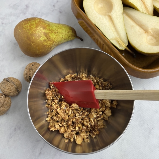 Pear Crumble with Caramel Sauce